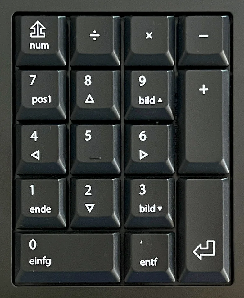Teclado numérico físico con teclas y separador decimal