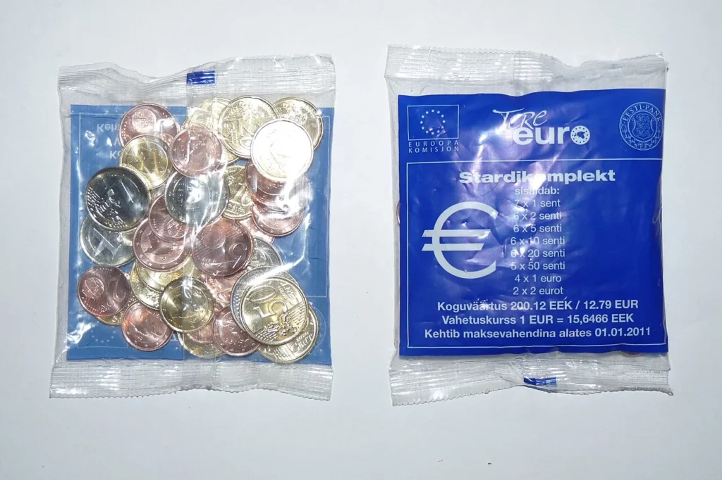 Monedas de euro como contexto sobre precios y poder adquisitivo.