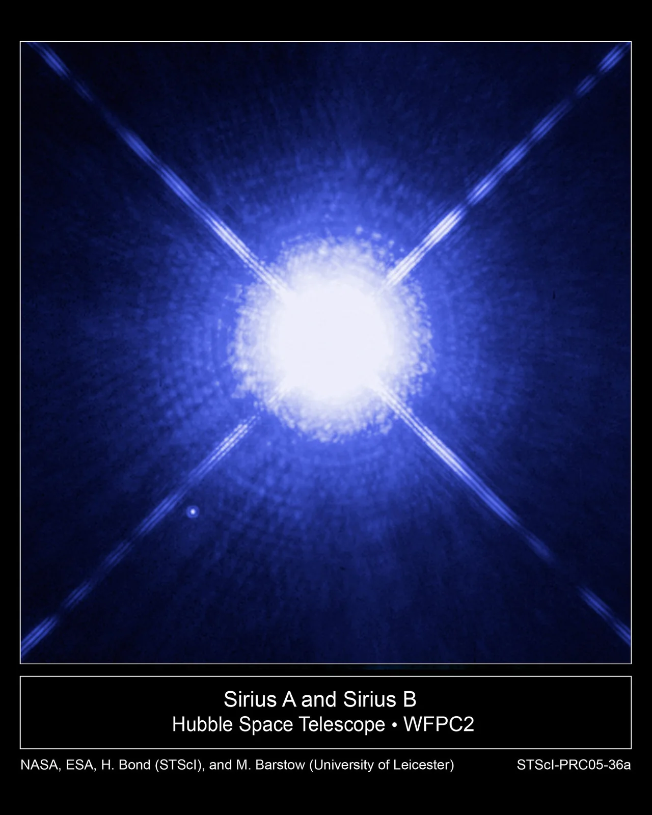 Sirio A y su tenue compañera Sirio B en una imagen del telescopio Hubble.