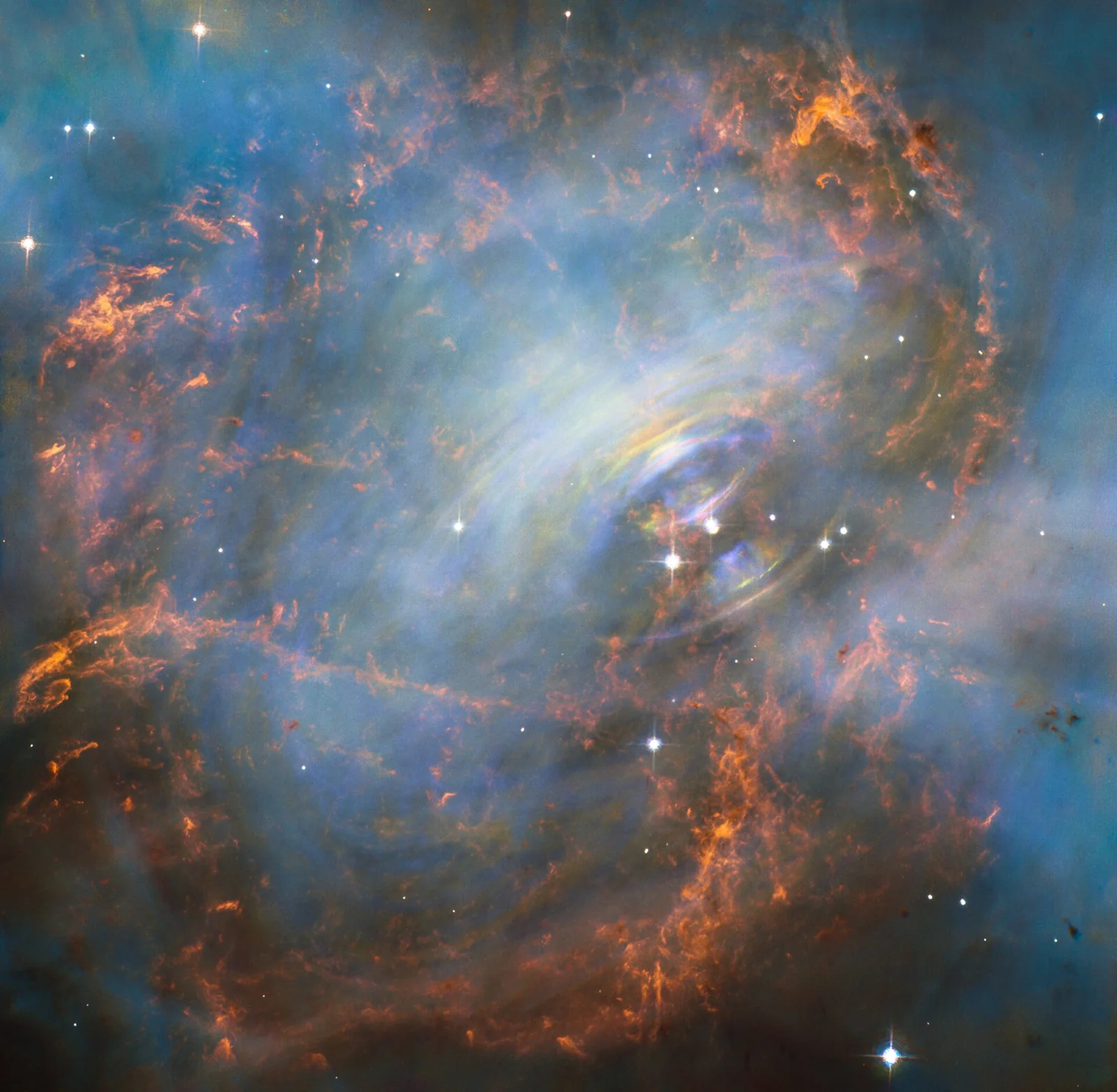 Región central de la nebulosa del Cangrejo observada por Hubble.