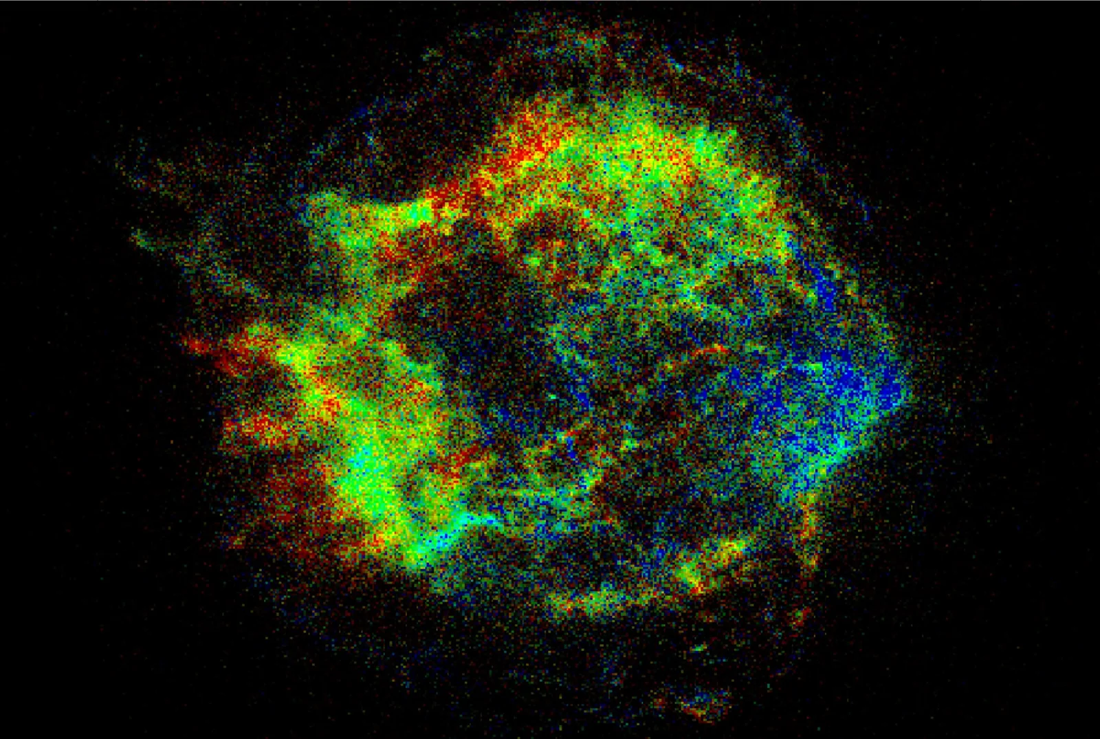 Remanente de supernova Cassiopeia A observado en rayos X por Chandra.