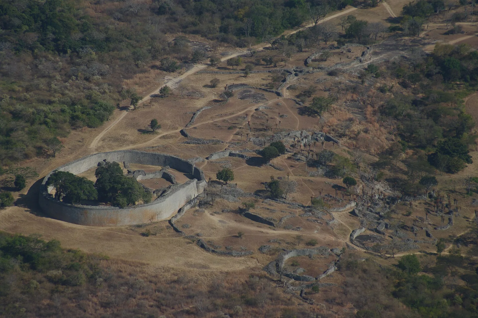 Vista aérea del conjunto de Gran Zimbabwe.